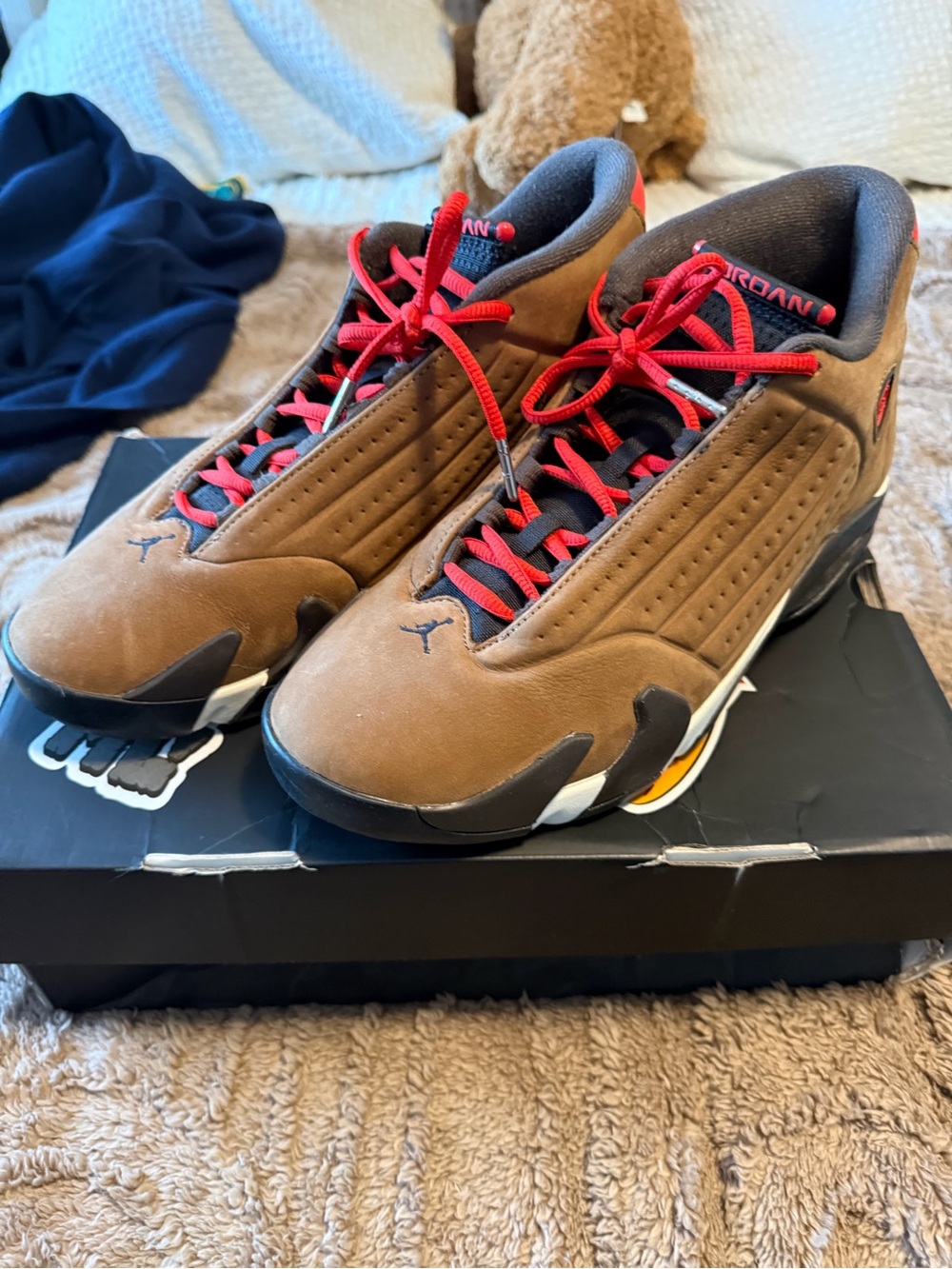 Jordan14 Men’s Brown and Red Low-Top Basketball Sneakers